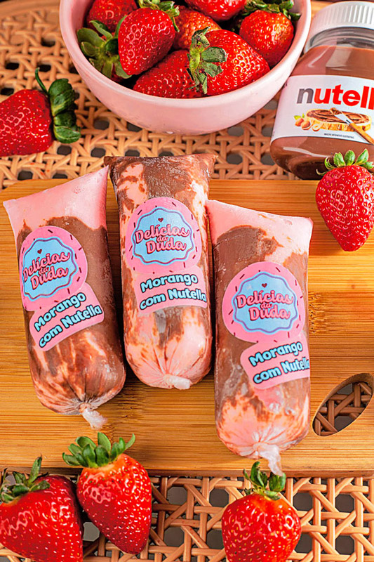 Fotografia gastronômica de geladinho de morango com Nutella