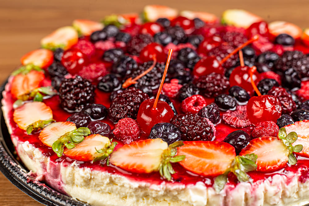 Fotografia gastronômica de torta de frutas vermelhas